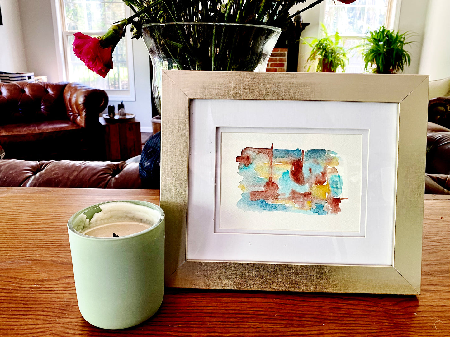 Blue & Brown Abstract Watercolor 6"x 9"