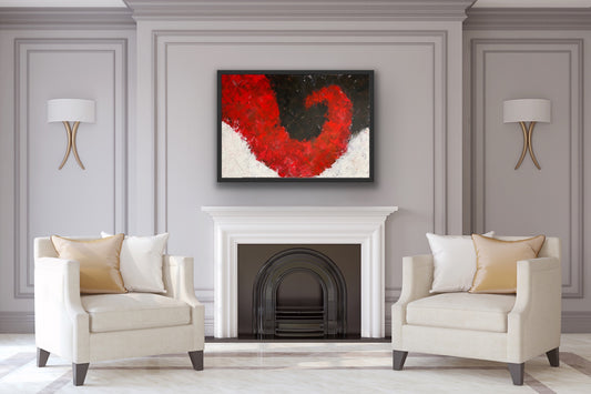 Red Nautilus Rising Acrylic Abstract Painting 24" h x 36" w by artist Raymond McKenzie