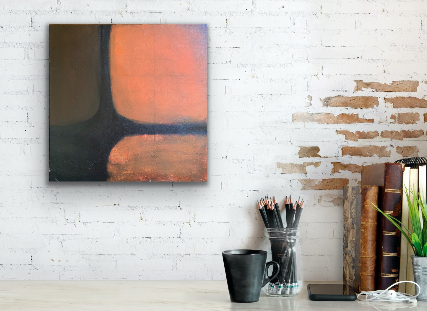 Orange Brown Separate United Acrylic Abstract Painting 20" x 20"