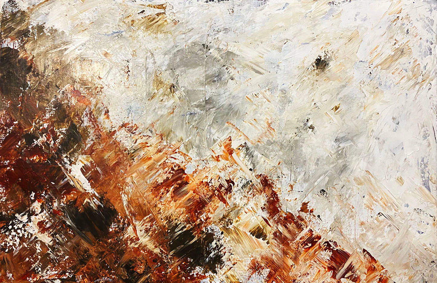 "Broken Sunset" Orange Brown Abstract Painting 24" x 36"