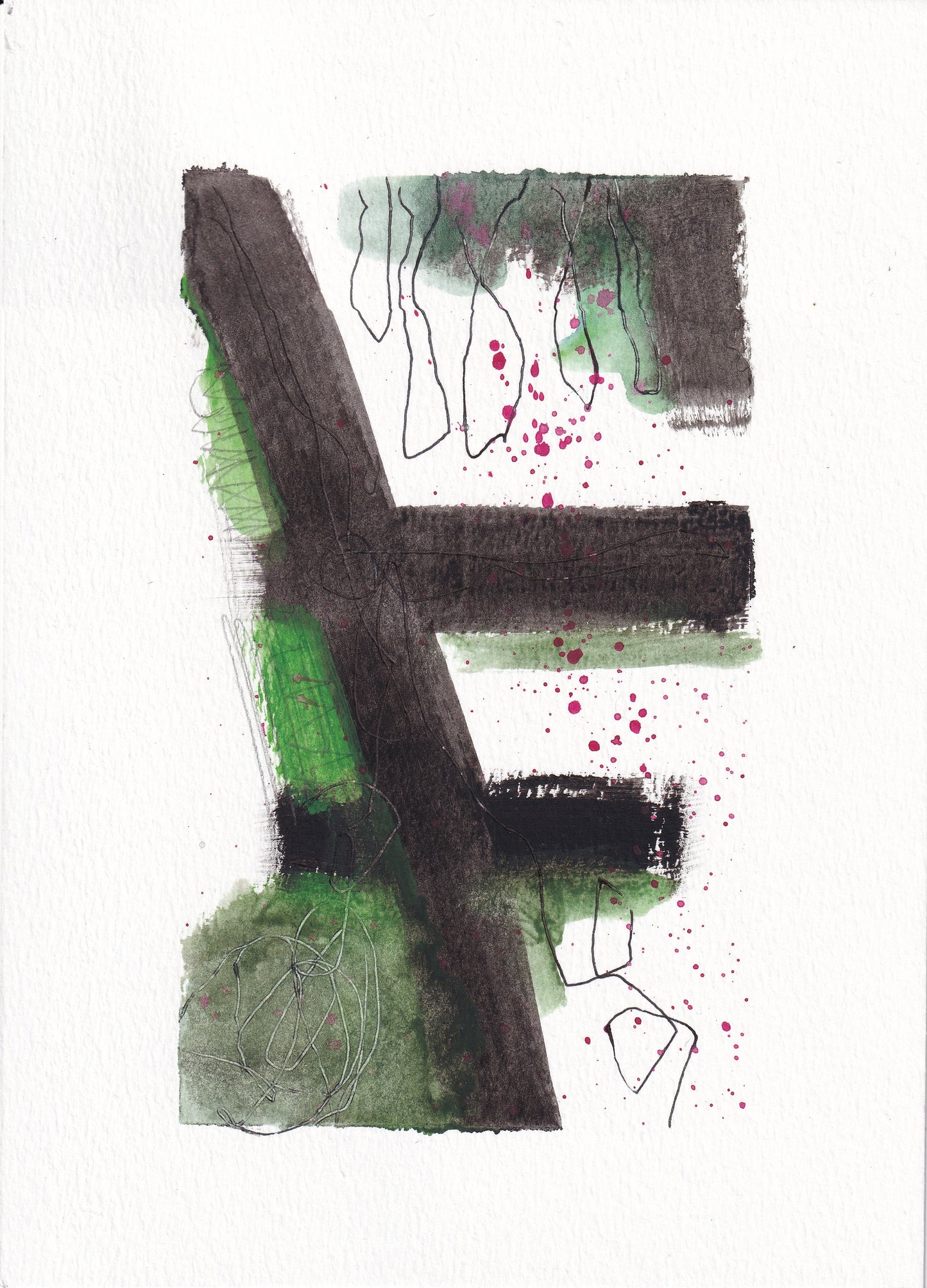 Green Abstract #3 5" x 7" Gouache on Art Paper