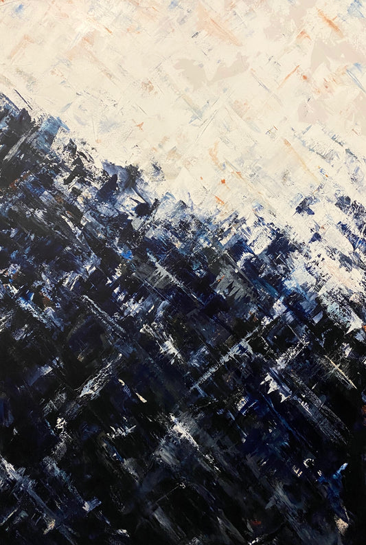 Juxtaposed Blue Acrylic Abstract Painting 40" wide x 60" high