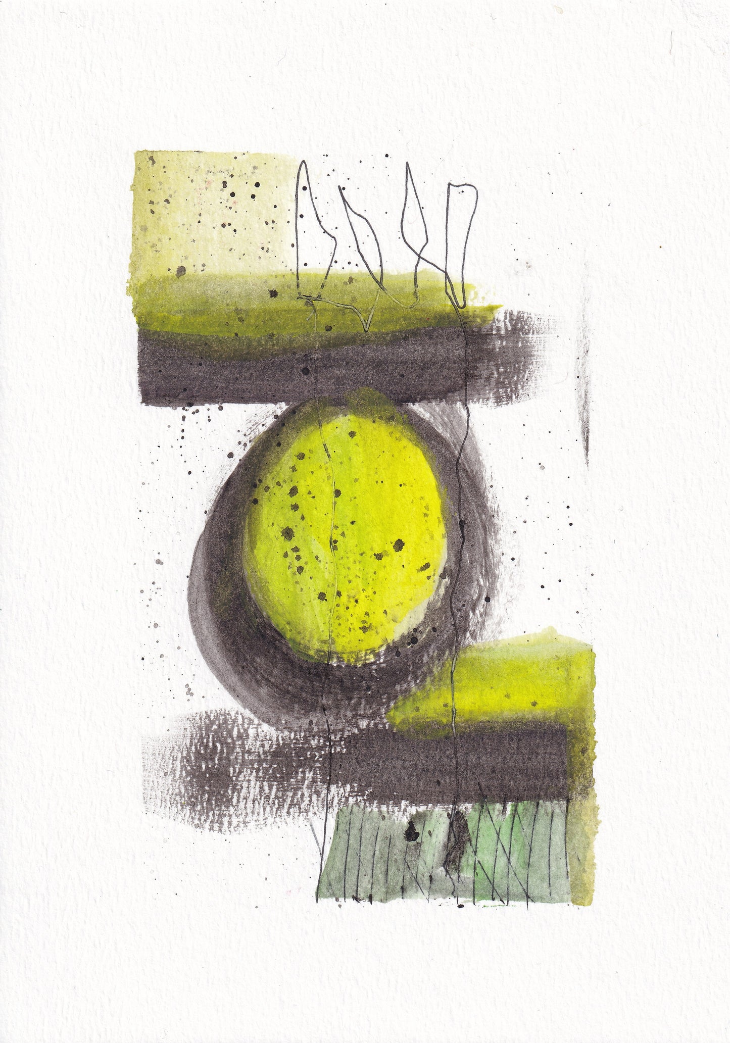 Green Abstract #2 Pigment on Paper 5" x 7"