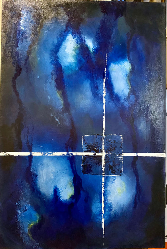 Blue Depths Acrylic Abstract Painting 24"x36"