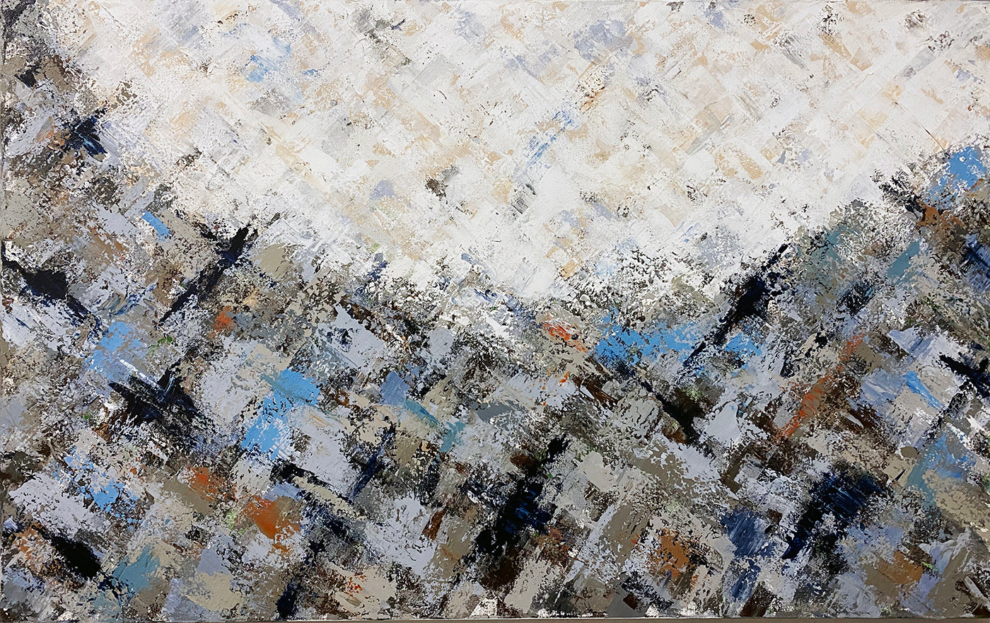 Blue Faceted Landscape 30"h x 48"w Acrylic, Abstract Painting