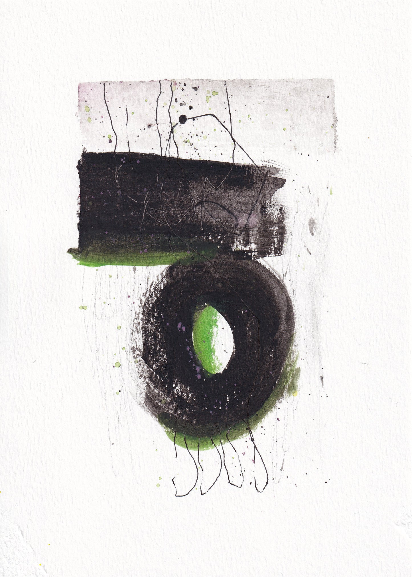 "It's Not Easy Being Green" Abstract Painting 5" x 7" Gouache on Paper