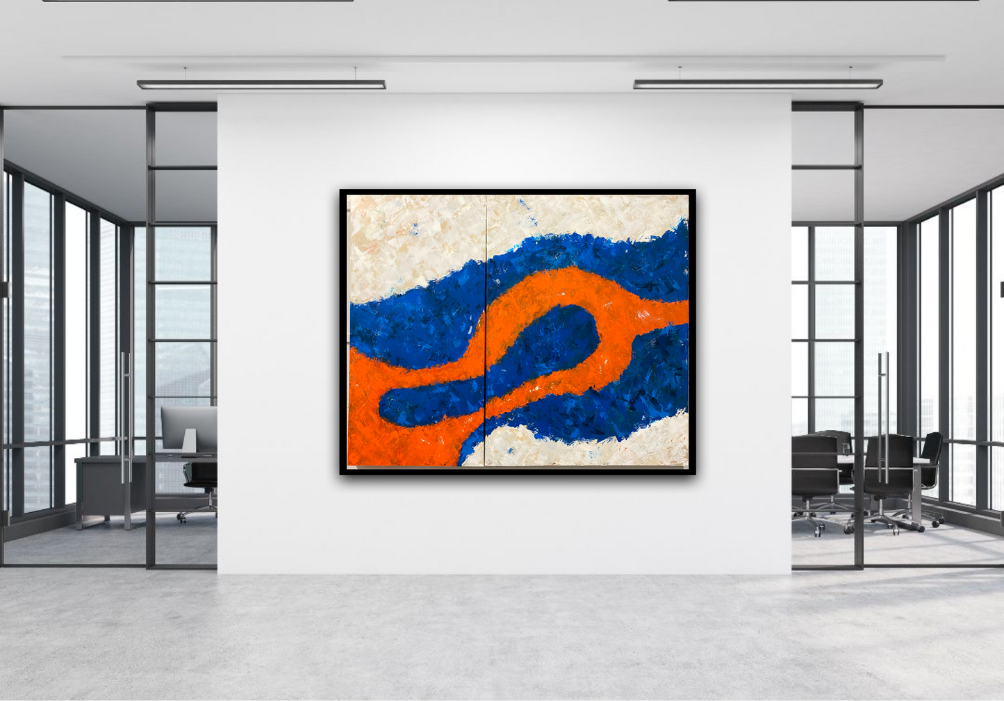 Orange Cerulean Eye - Acrylic Abstract Painting 60" w x 48"h Diptych